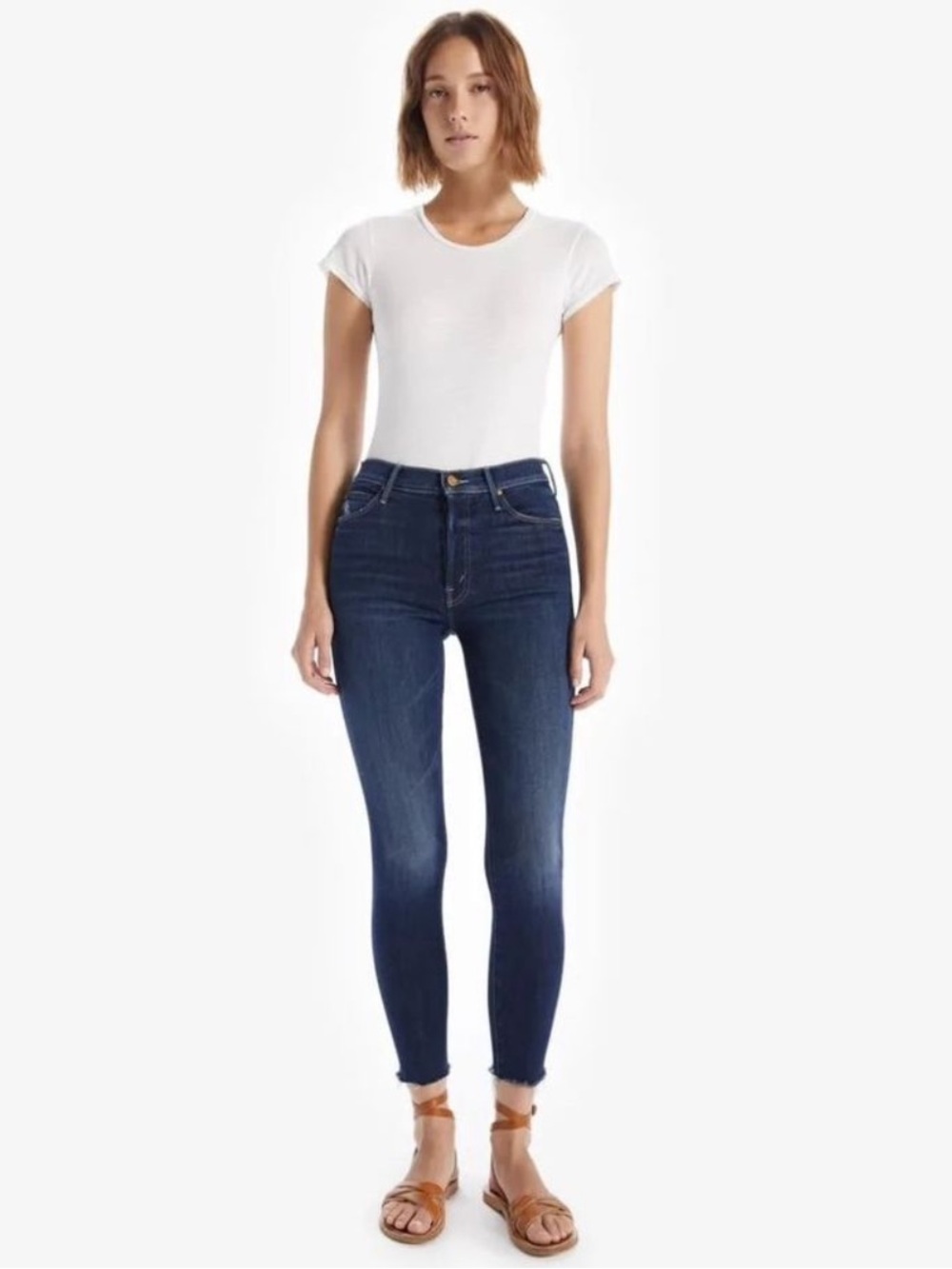 MOTHER The Stunner Ankle Fray Jeans In Teaming Up